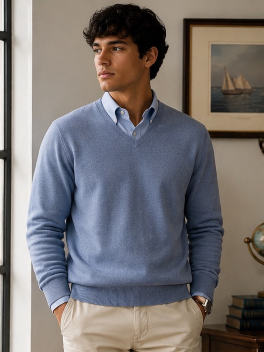 James Perse Men’s Los Angeles 100% Cashmere V-Neck Sweater
